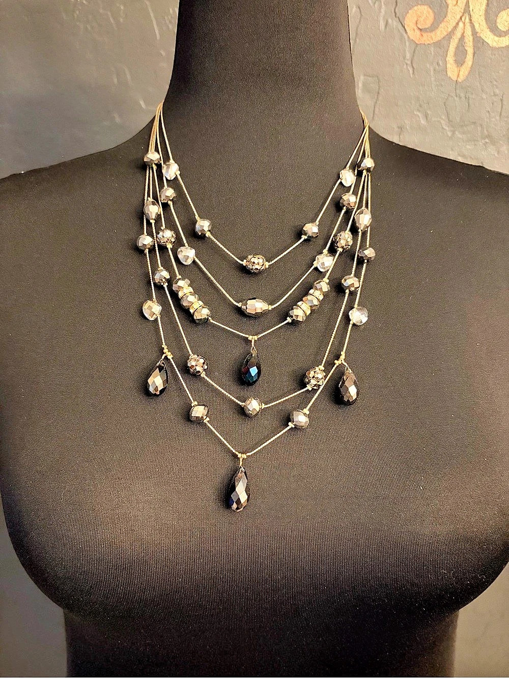 INC International Concepts Layered Beaded Necklace Gold & Black